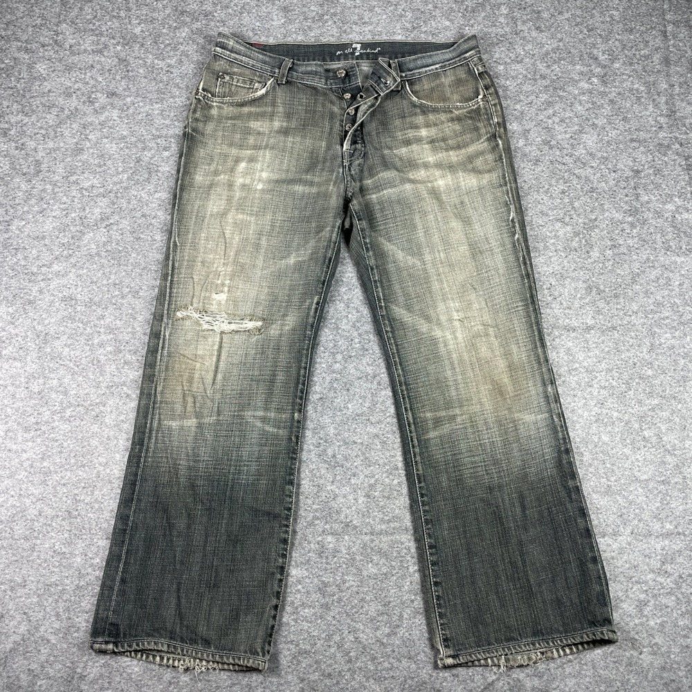 7 For All Mankind Jeans Mens 36 (Fits 35x28) Black Relaxed Distressed Button Fly